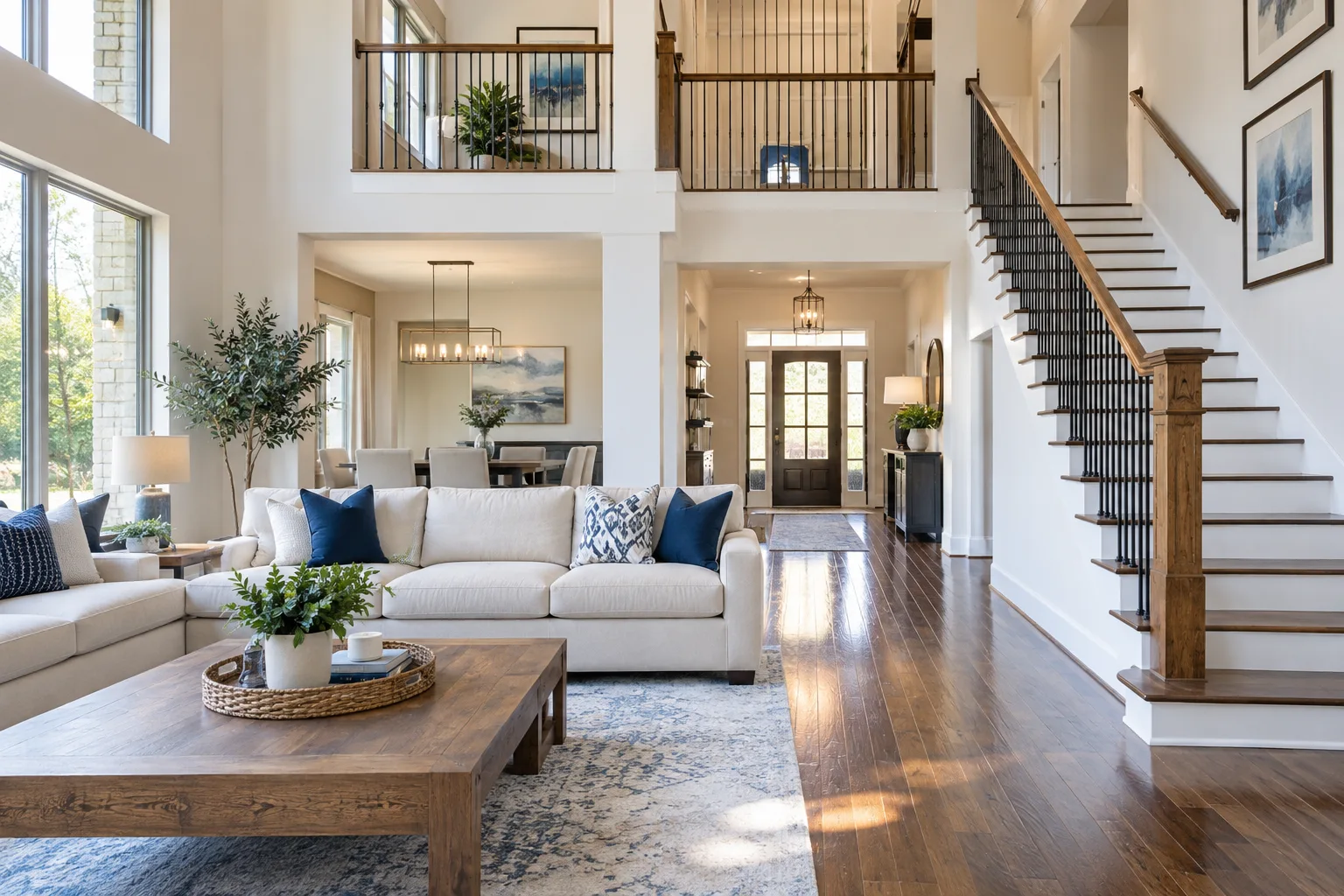 Illustrative clean family home with a staircase and bright floors