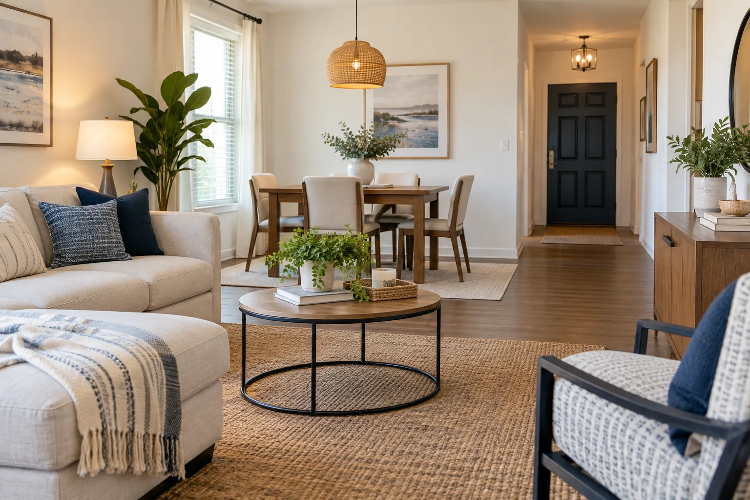 Clean furnished apartment with a welcoming living and dining area